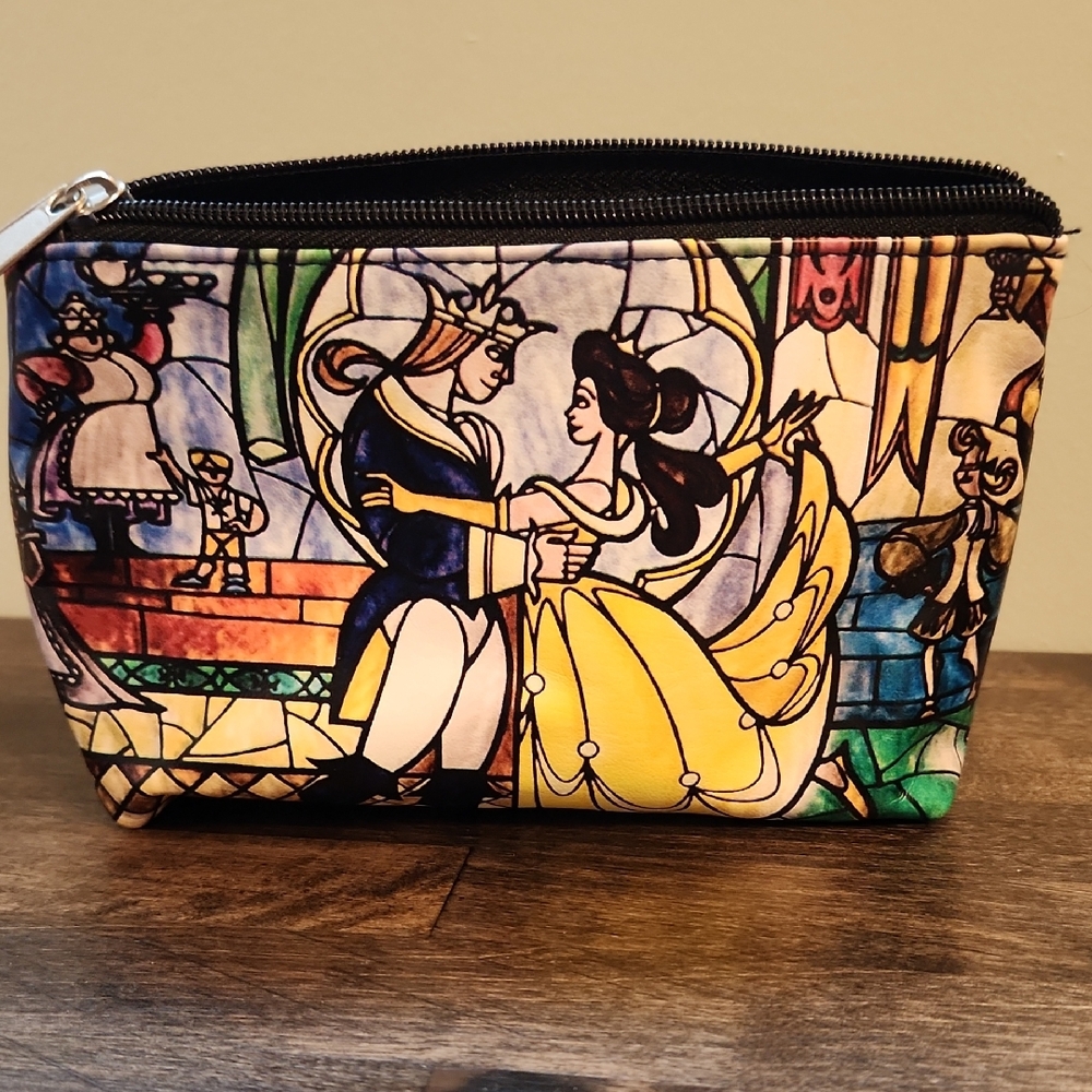 Loungefly Disney Beauty and the Beast Belle stained glass cosmetic bag